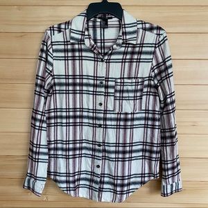 Maroon/Black/White Plaid Button Shirt